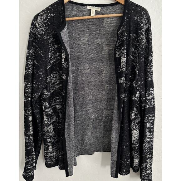 Eileen Fisher Fine Organic Linen Cardigan Crepe Knit Black Petite L Lagenlook - Picture 1 of 6
